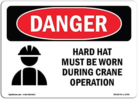 סימן סכנה של OSHA - כובע קשה שנלבש במהלך פעולת המנוף | שלט פלסטי | הגן על העסק שלך, אתר הבנייה, המחסן והחנות שלך | מיוצר בארהב